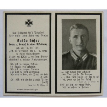 Carta de la muerte del jefe de la empresa MG en la Wehrmacht. Espenlaub militaria